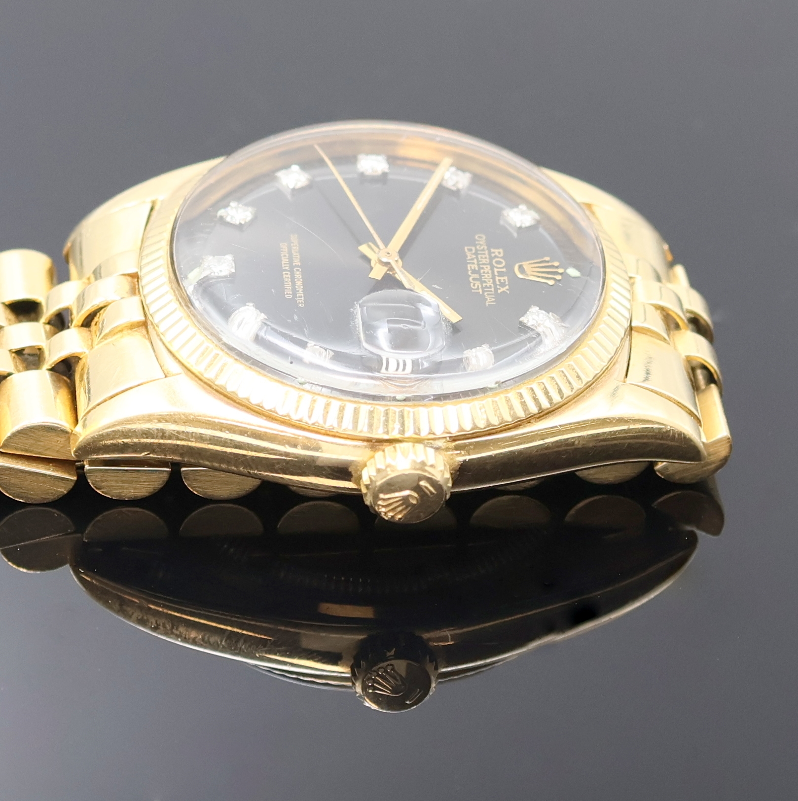 Detail d: ROLEX Oyster Perpetual Datejust Herrenarmbanduhr in GG 750/000 Referenz 6605, Schweiz um 1958, Automatik, Chronometer der Superlative inkl. orig. ...