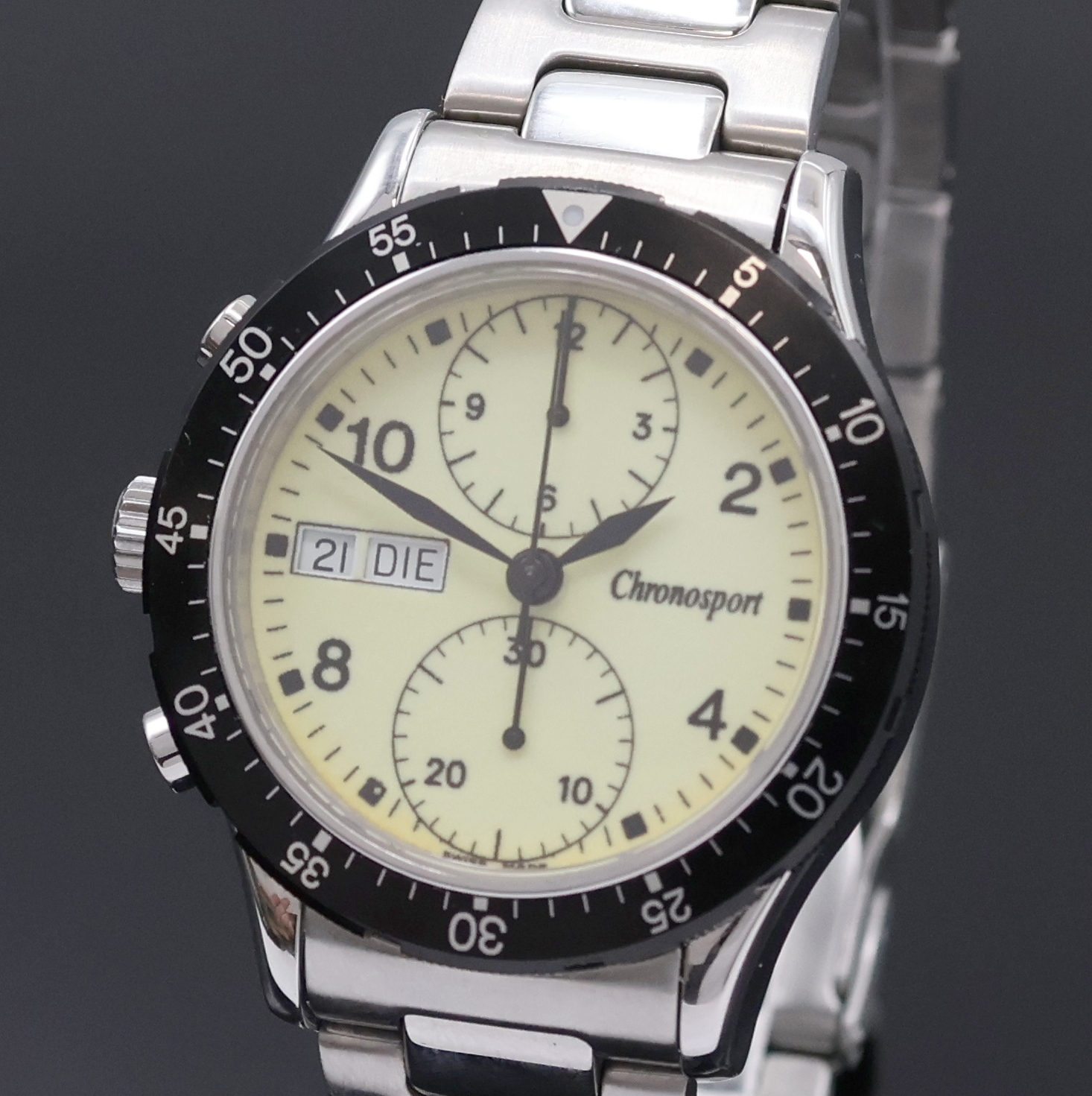 Detail a: CHRONOSPORT Armbandchronograph in Stahl, Schweiz um 2005, Automatik, beids. vergl. Geh., Boden u. Krone verschr., neutr. Stahlband m. Faltschl., ...