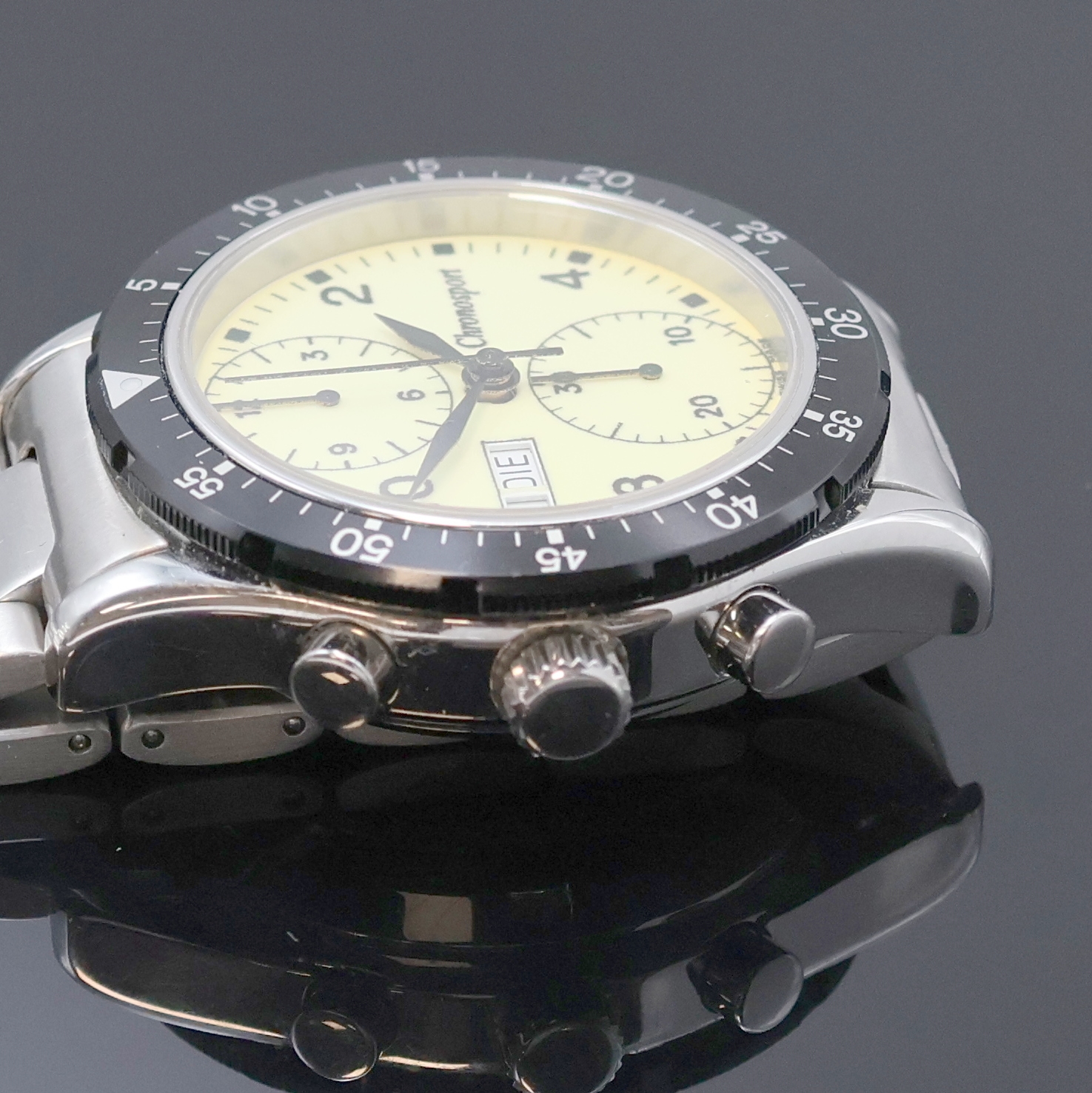 Detail b: CHRONOSPORT Armbandchronograph in Stahl, Schweiz um 2005, Automatik, beids. vergl. Geh., Boden u. Krone verschr., neutr. Stahlband m. Faltschl., ...