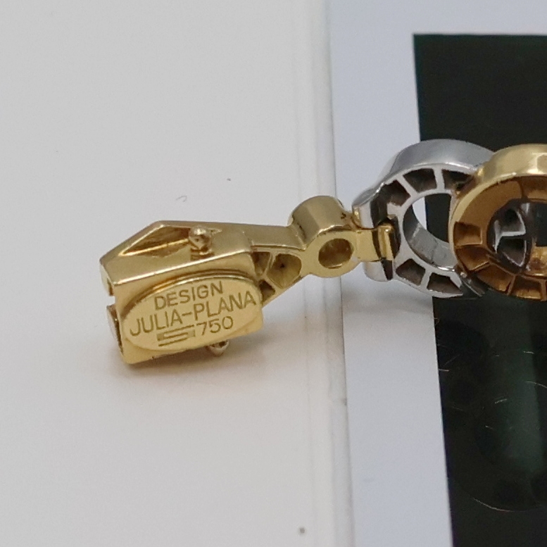 Detail b: Ausgefallene Damenschmuckuhr mit Brillantbesatz in GG 750/000, Schweiz verk. lt. Garantie 01/2000, Handaufzug, Band Design Julia Plana in GG u. WG, ...