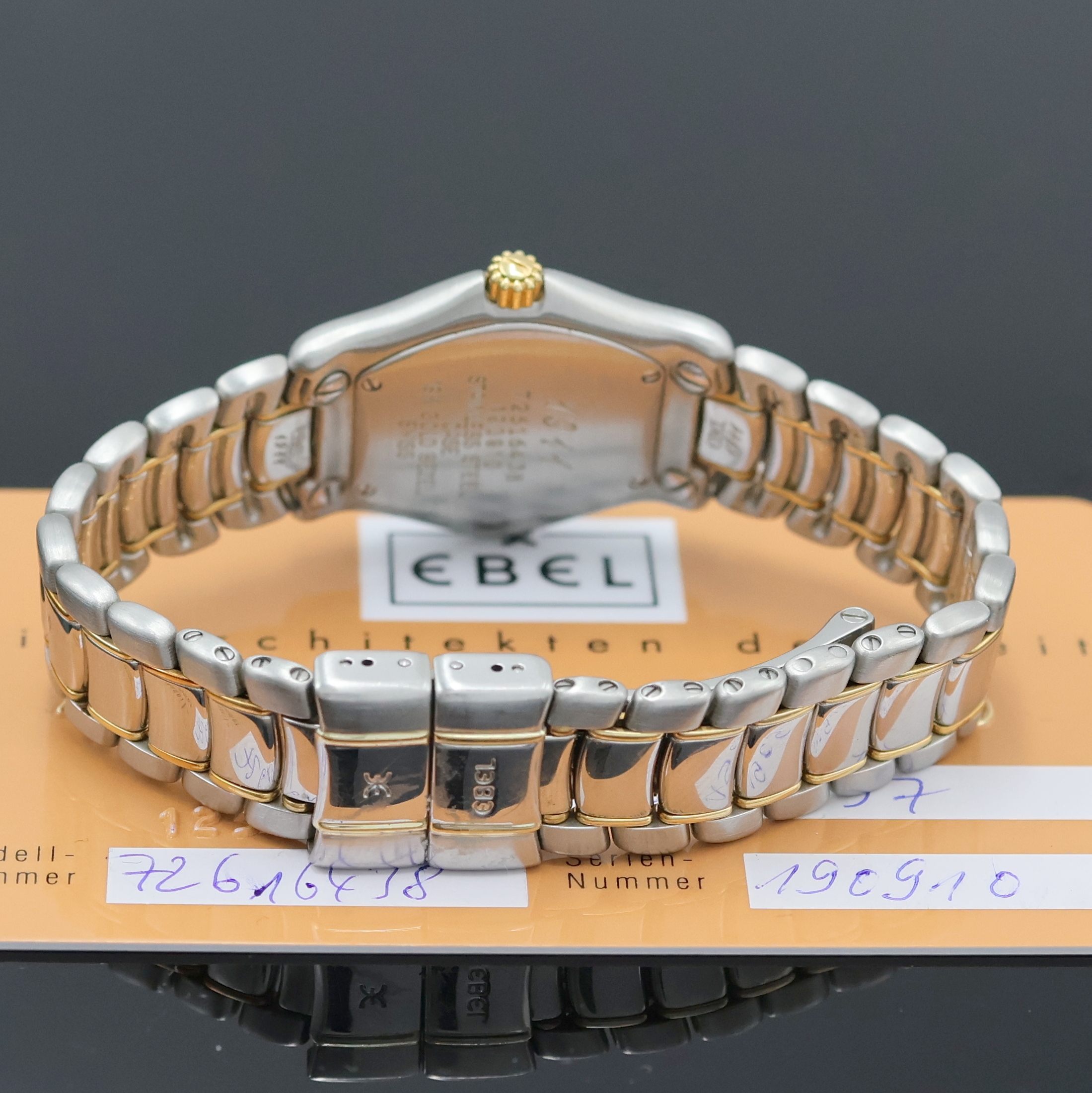 Detail c: EBEL 1911 Damenarmbanduhr Referenz 190910, Schweiz verk. lt. beil. Garantiekarte 06/1997, quarz, Edelstahlgeh. inkl. orig. Gliederband m. Faltschl., ...