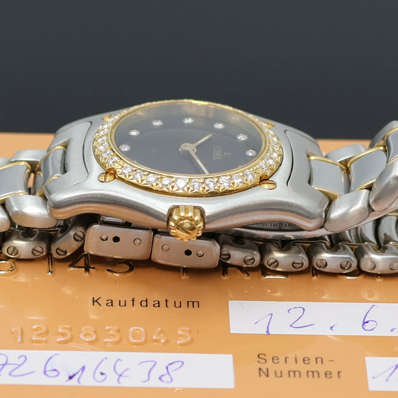 Detail d: EBEL 1911 Damenarmbanduhr Referenz 190910, Schweiz verk. lt. beil. Garantiekarte 06/1997, quarz, Edelstahlgeh. inkl. orig. Gliederband m. Faltschl., ...