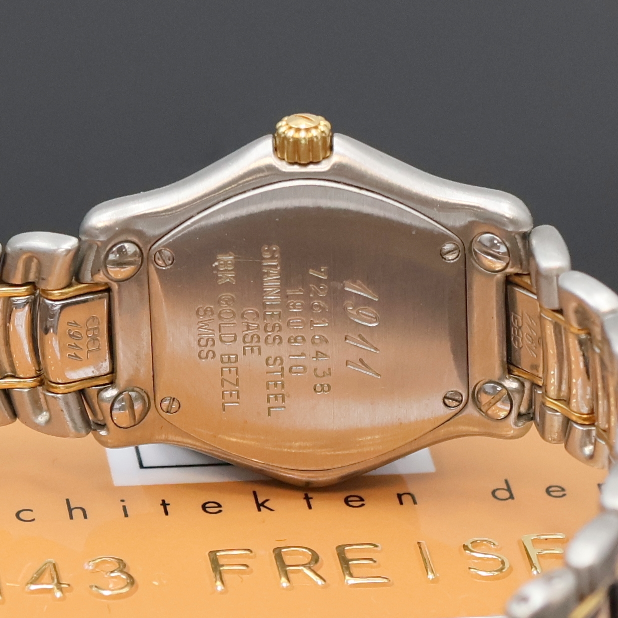 Detail e: EBEL 1911 Damenarmbanduhr Referenz 190910, Schweiz verk. lt. beil. Garantiekarte 06/1997, quarz, Edelstahlgeh. inkl. orig. Gliederband m. Faltschl., ...