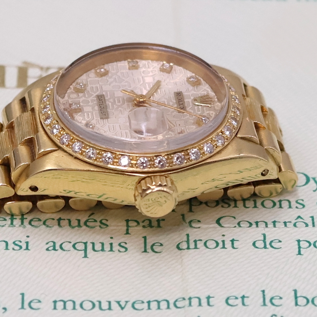 Detail d: ROLEX Datejust Damenarmbanduhr in GG 750/000 Referenz 6927/8, Schweiz verk. lt. beil. Zertifikat 10/1983, Automatik, Boden u. Krone verschr., orig. ...