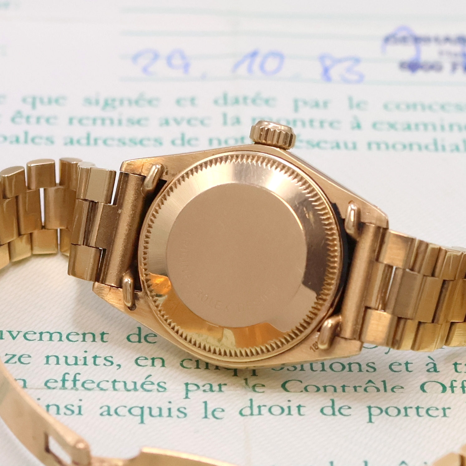 Detail e: ROLEX Datejust Damenarmbanduhr in GG 750/000 Referenz 6927/8, Schweiz verk. lt. beil. Zertifikat 10/1983, Automatik, Boden u. Krone verschr., orig. ...