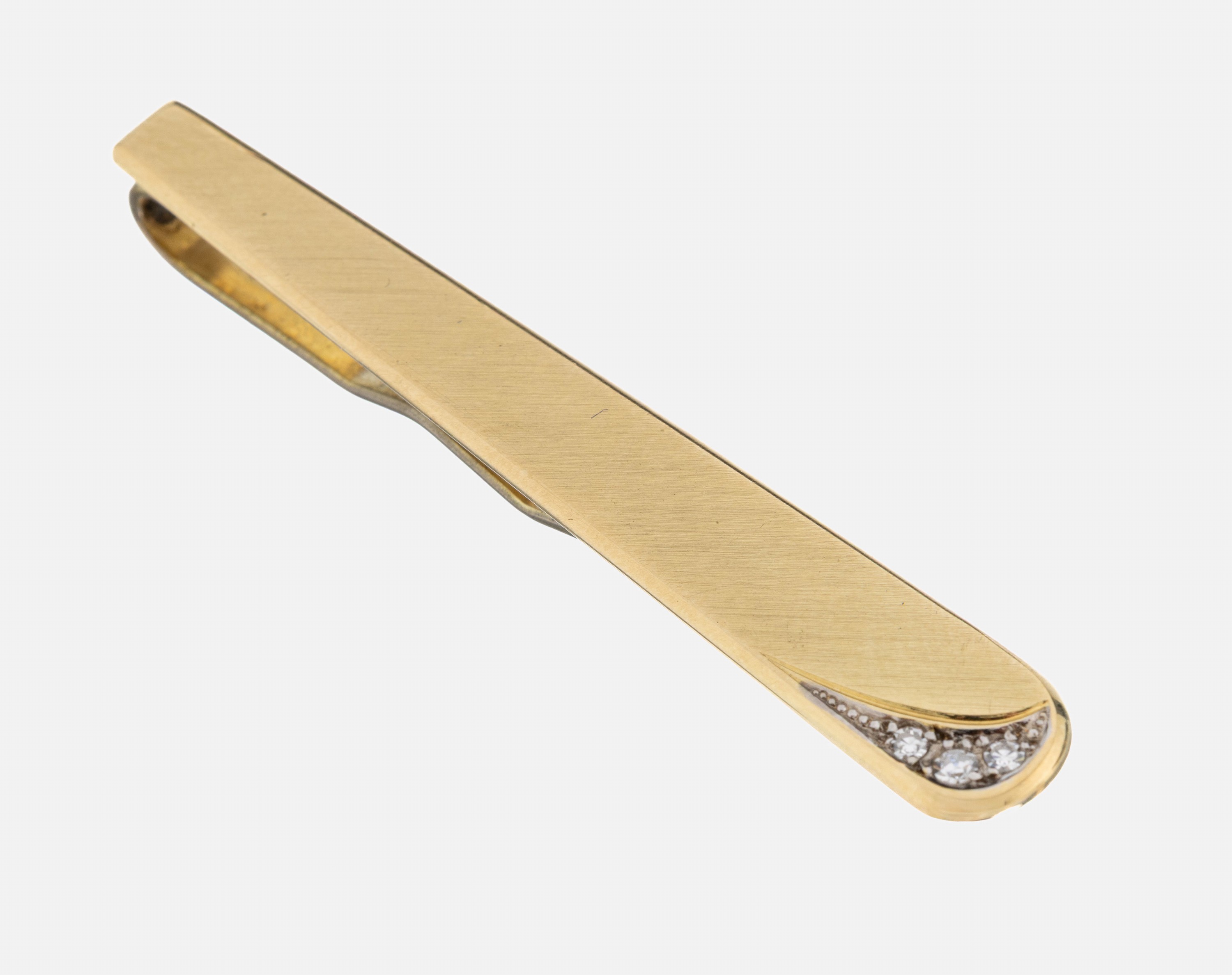 Image 27024562 - 14 kt Gold Diamant-Krawattenklammer, GG 585/000, sat., schlicht, 3 kl. 8/8-Diamanten, ...