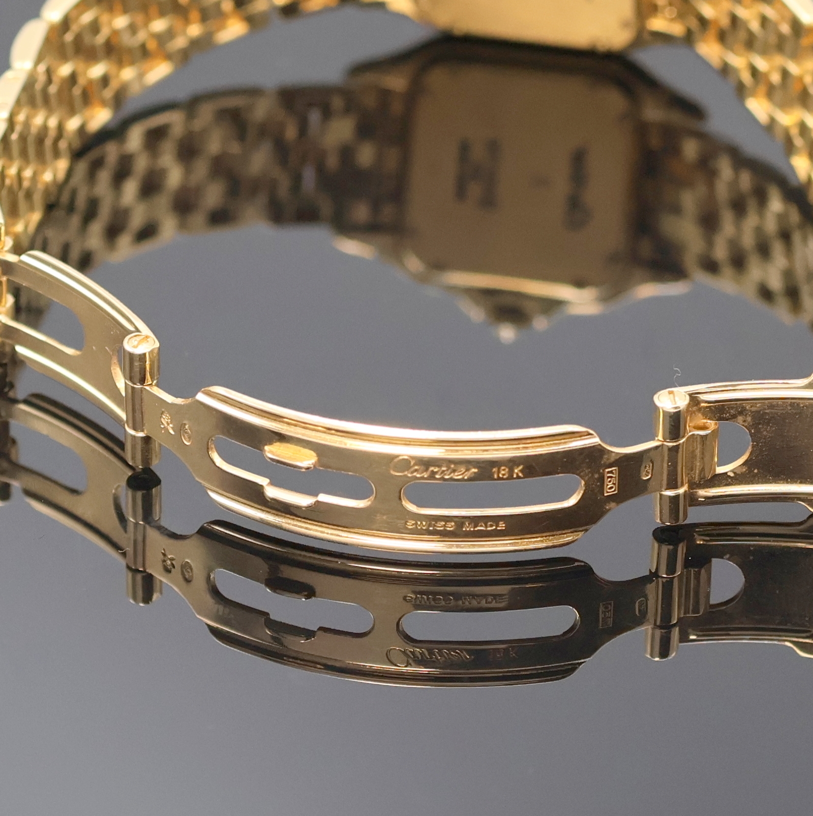 Detail b: CARTIER Panthere Damenarmbanduhr in GG 750/000 mit Brillantbesatz, Schweiz um 1997, quarz, Boden 8-fach verschr., orig. Goldband m. Brillantbesatz, ...