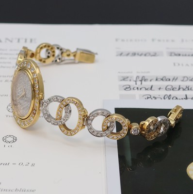 27024519c - Ausgefallene Damenschmuckuhr mit Brillantbesatz in GG 750/000, Schweiz verk. lt. ...