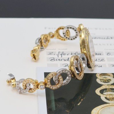 27024519d - Ausgefallene Damenschmuckuhr mit Brillantbesatz in GG 750/000, Schweiz verk. lt. ...