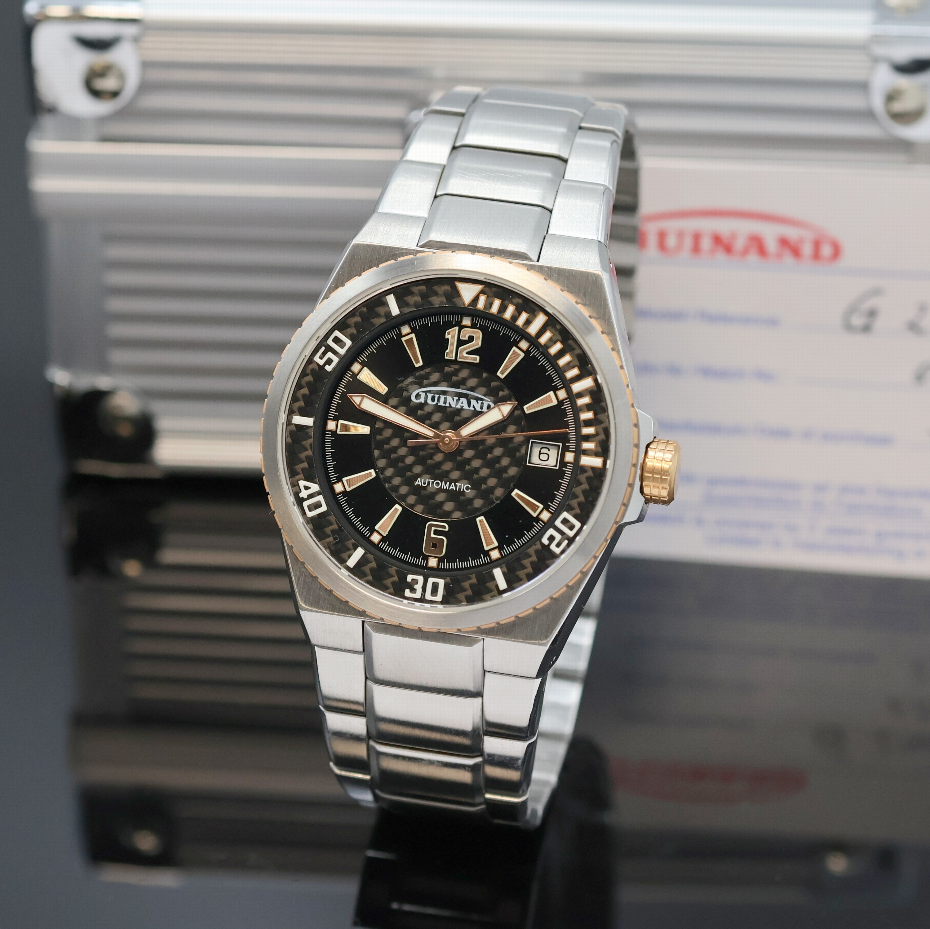 Image 27024601 - GUINAND Herrenarmbanduhr in Stahl Referenz G2401, Schweiz verk. lt. Garantie 09/2011, ...