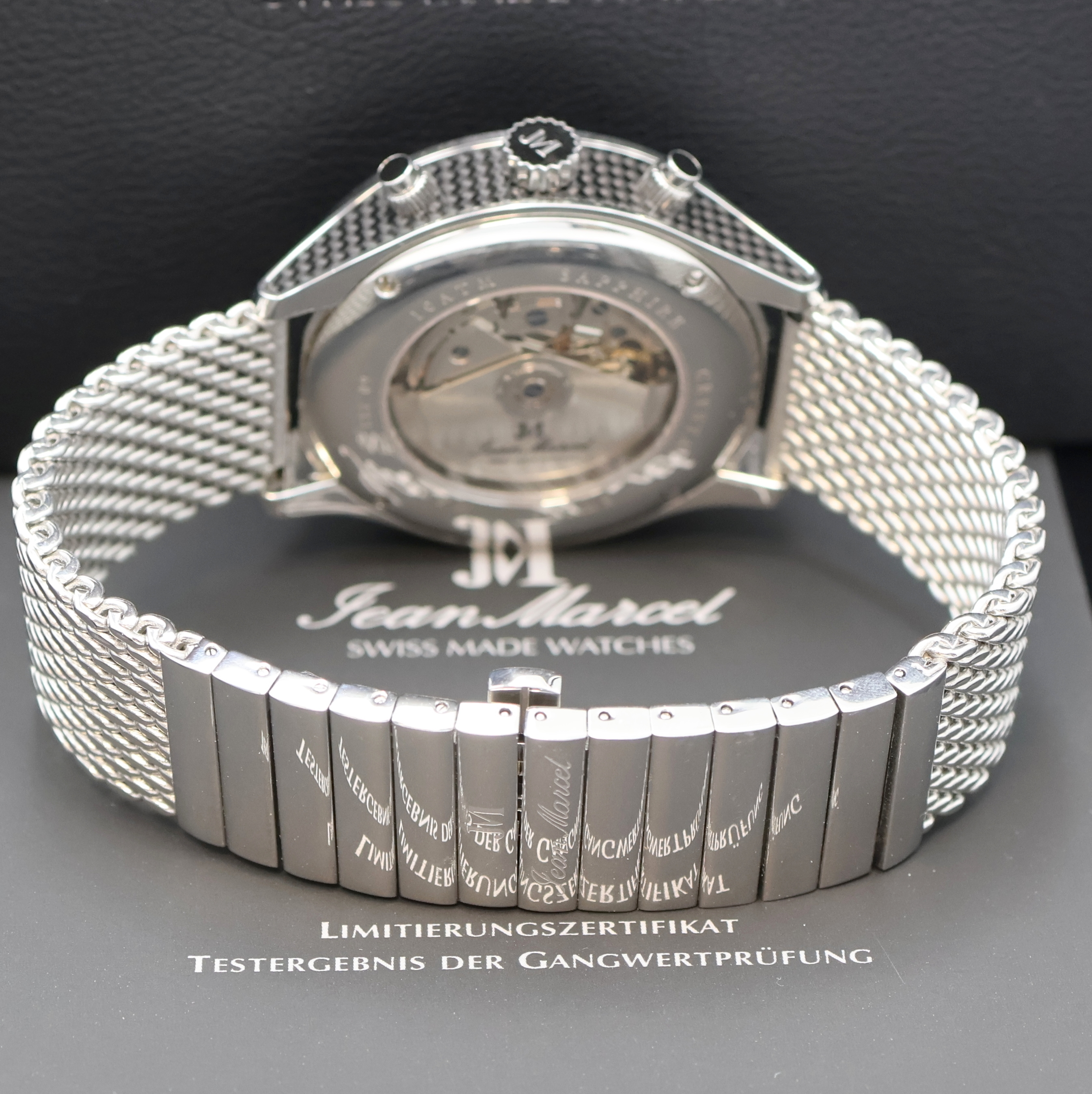 Detail c: JEAN MARCEL Mythos auf 100 Stück limitierter Armbandchronograph in Stahl/Carbon Referenz 60.288, Schweiz um 2010, Automatik, beids. vergl. Geh., ...