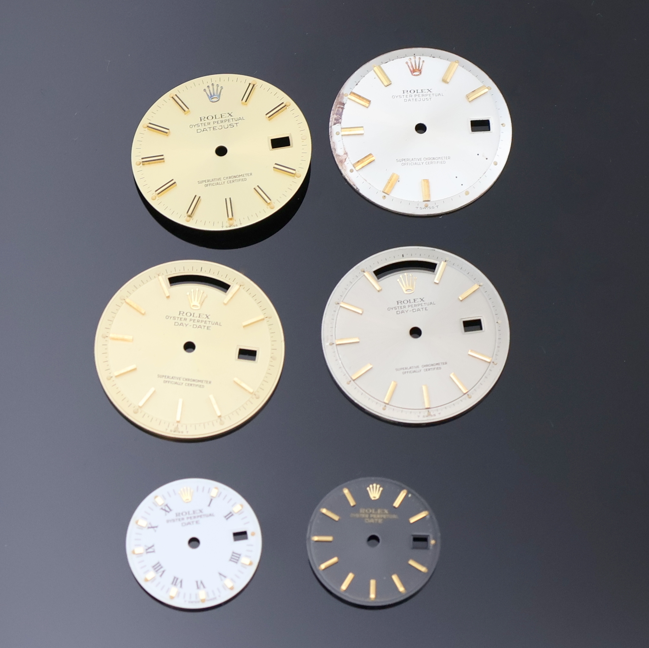 Image 27024632 - ROLEX 6 Ziffernblätter, 2 x f. Day-Date, D. beide ca. 28,5 mm, 2 x f. Datejust, D. ca. ...