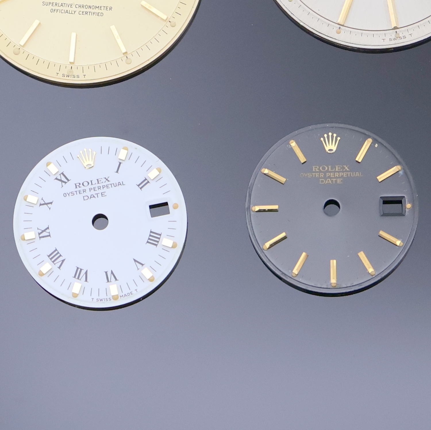 Detail c: ROLEX 6 Ziffernblätter, 2 x f. Day-Date, D. beide ca. 28,5 mm, 2 x f. Datejust, D. ca. 28 u. 28,5 mm, 2 x Date, D. beide ca. 20 mm, davon 5 x ...