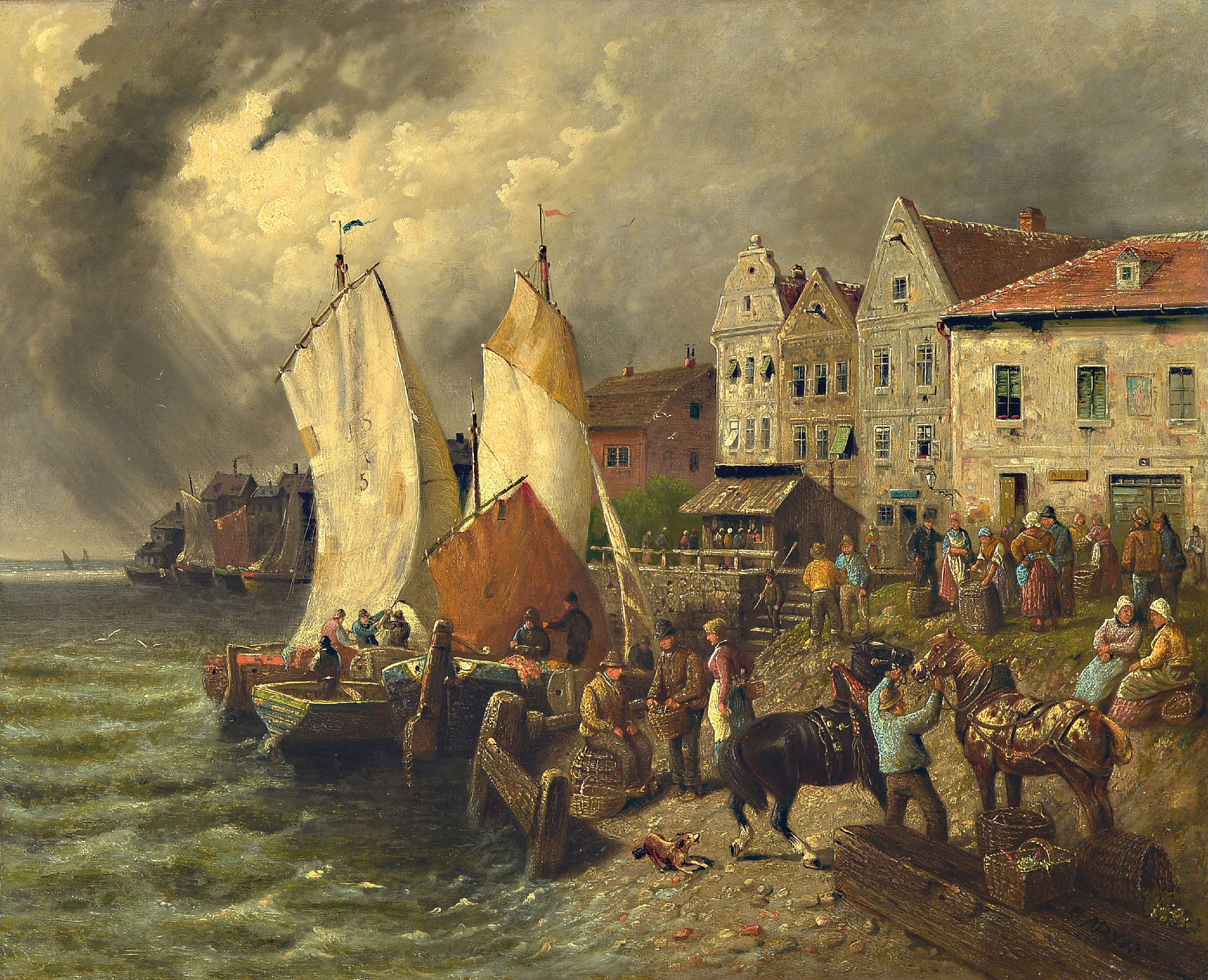 Image 27024663 - Auguste Etienne Francois Mayer, 1805-1890 Brest, holländische Hafenszene, bewegte ...