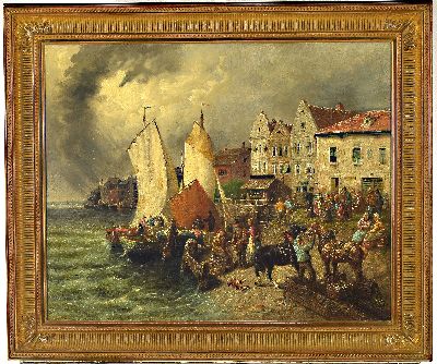 27024663k - Auguste Etienne Francois Mayer, 1805-1890 Brest, holländische Hafenszene, bewegte ...