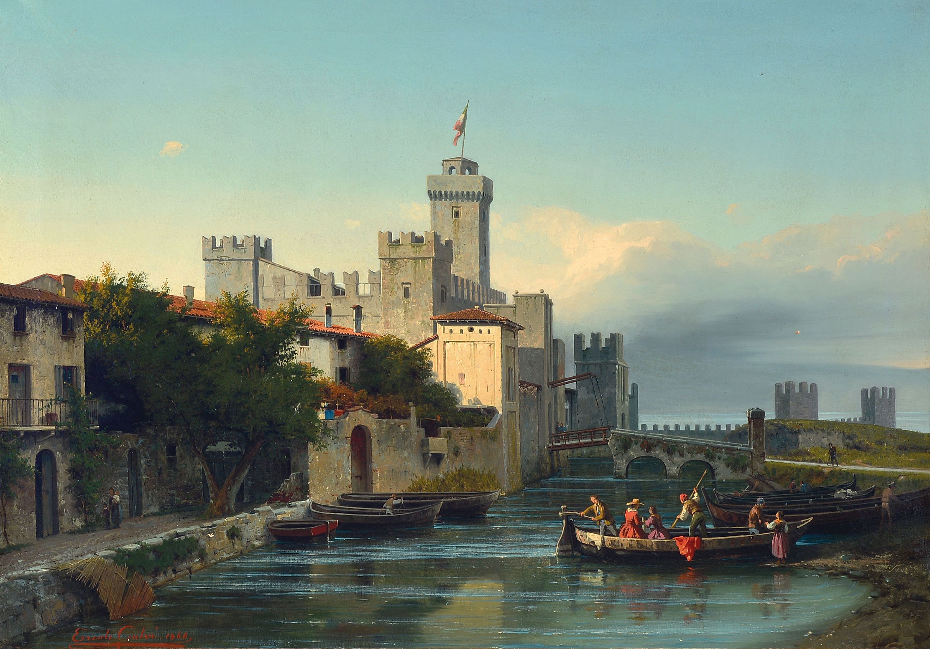 Image 27024798 - Ercole Calvi, 1824 Verona-1900, ´Castello di Sermione - Lago di Garda´ so auf altem ...