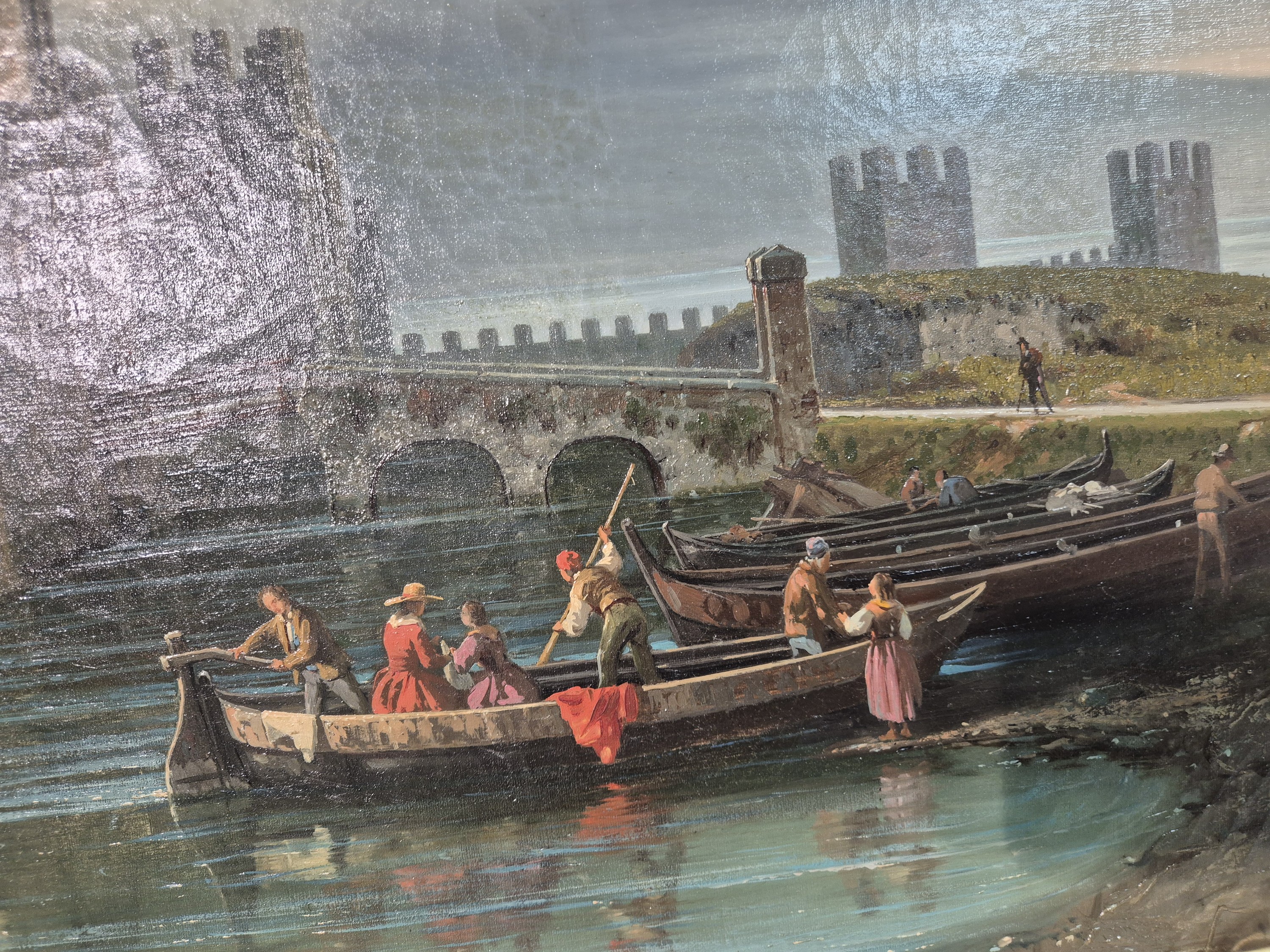 Detail b: Ercole Calvi, 1824 Verona-1900, "Castello di Sermione - Lago di Garda" so auf altem Etikett bez., Ansicht der Scaligerburg in Sirmione mit ...