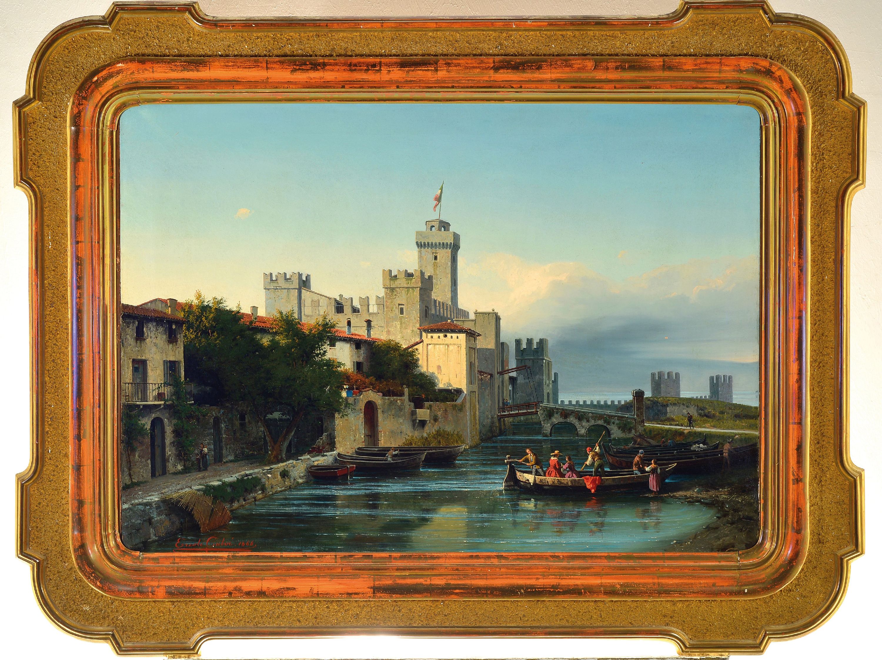 Detail k: Ercole Calvi, 1824 Verona-1900, "Castello di Sermione - Lago di Garda" so auf altem Etikett bez., Ansicht der Scaligerburg in Sirmione mit ...