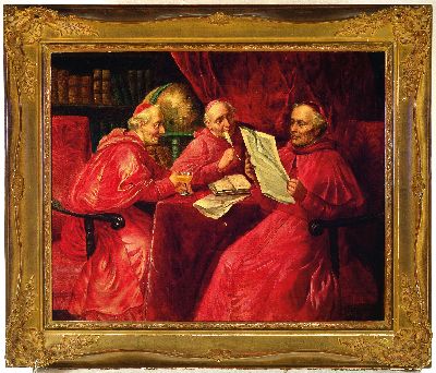 27024797k - W. Lanz, Wiener Künstler des 19.Jh., erwähnt nach 1850, Drei Kardinäle im Gespräch, ...