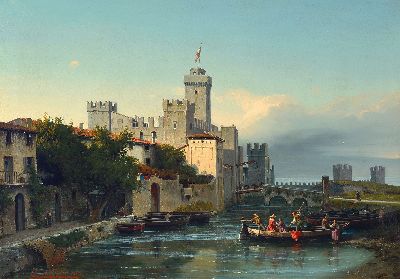 Image Ercole Calvi, 1824 Verona-1900, ´Castello di Sermione - Lago di Garda´ so auf altem ...