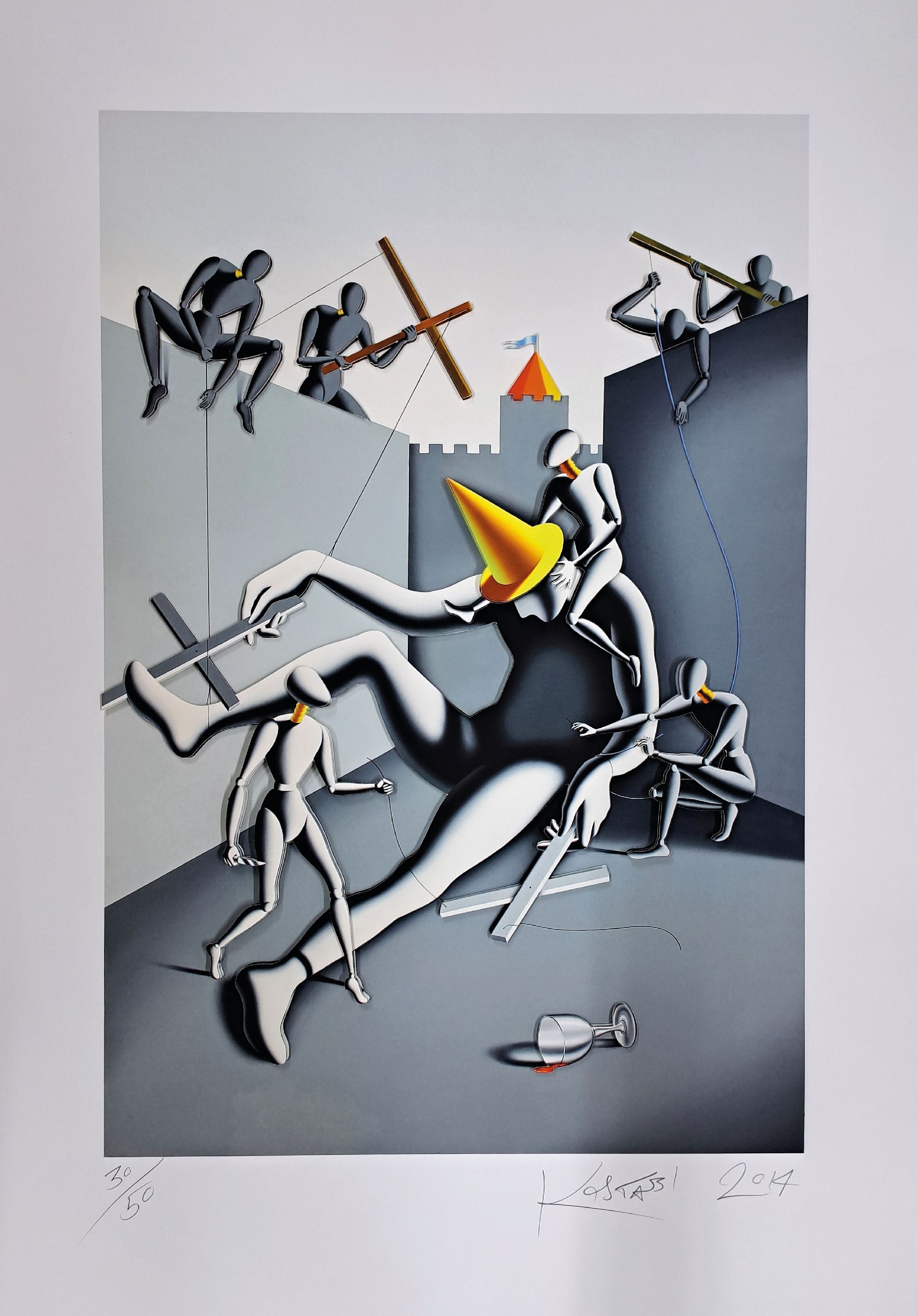 Detail k: Mark Kostabi, geb. 1960, 3D-Konstruktion, Giclee/Papier, sign., num.30/50, dat., ca.90x60 cm