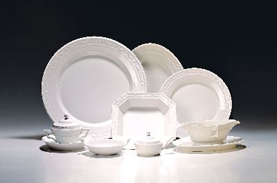 Image Dinner set, KPM Berlin, Kurland, white, 11 Menue plates flat, 9 soup bowls with cover and ...