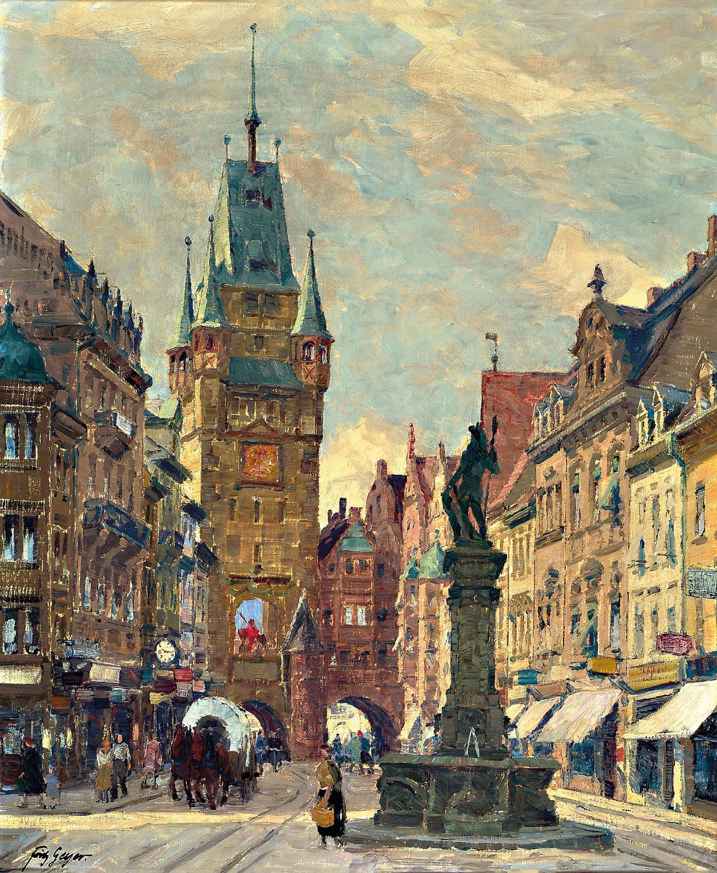 Image 27025270 - Fritz Geyer, 1873 Nürnberg-1949 Seebruck, Ansicht der Freiburger Altstadt, Blick auf ...