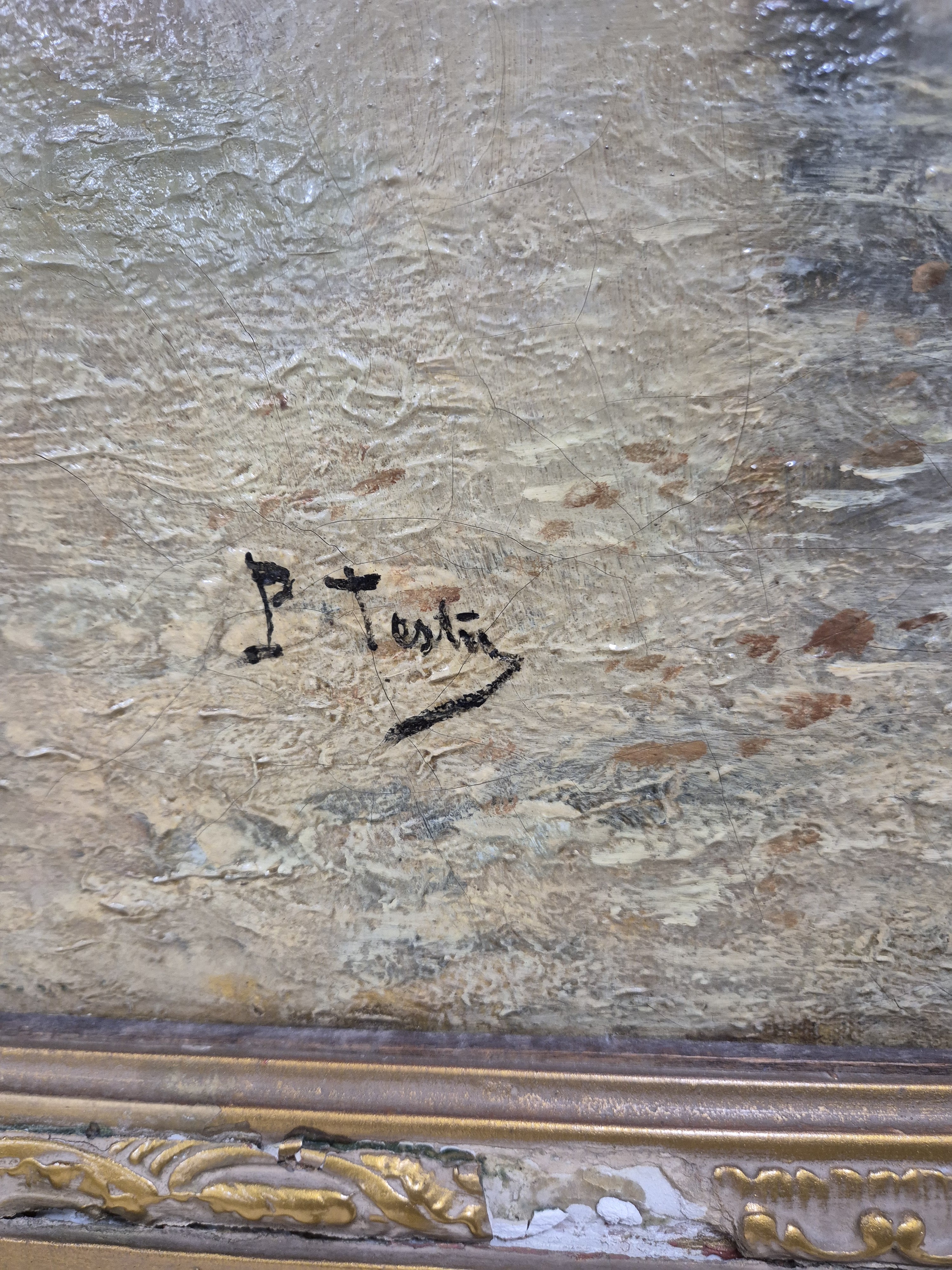Detail c: Pierre Testu, französischer Maler des späten 19./frühen 20.Jh., Rückkehr der Austernfischerinnen, um 1900, links unten signiert, Öl/Lwd, ...