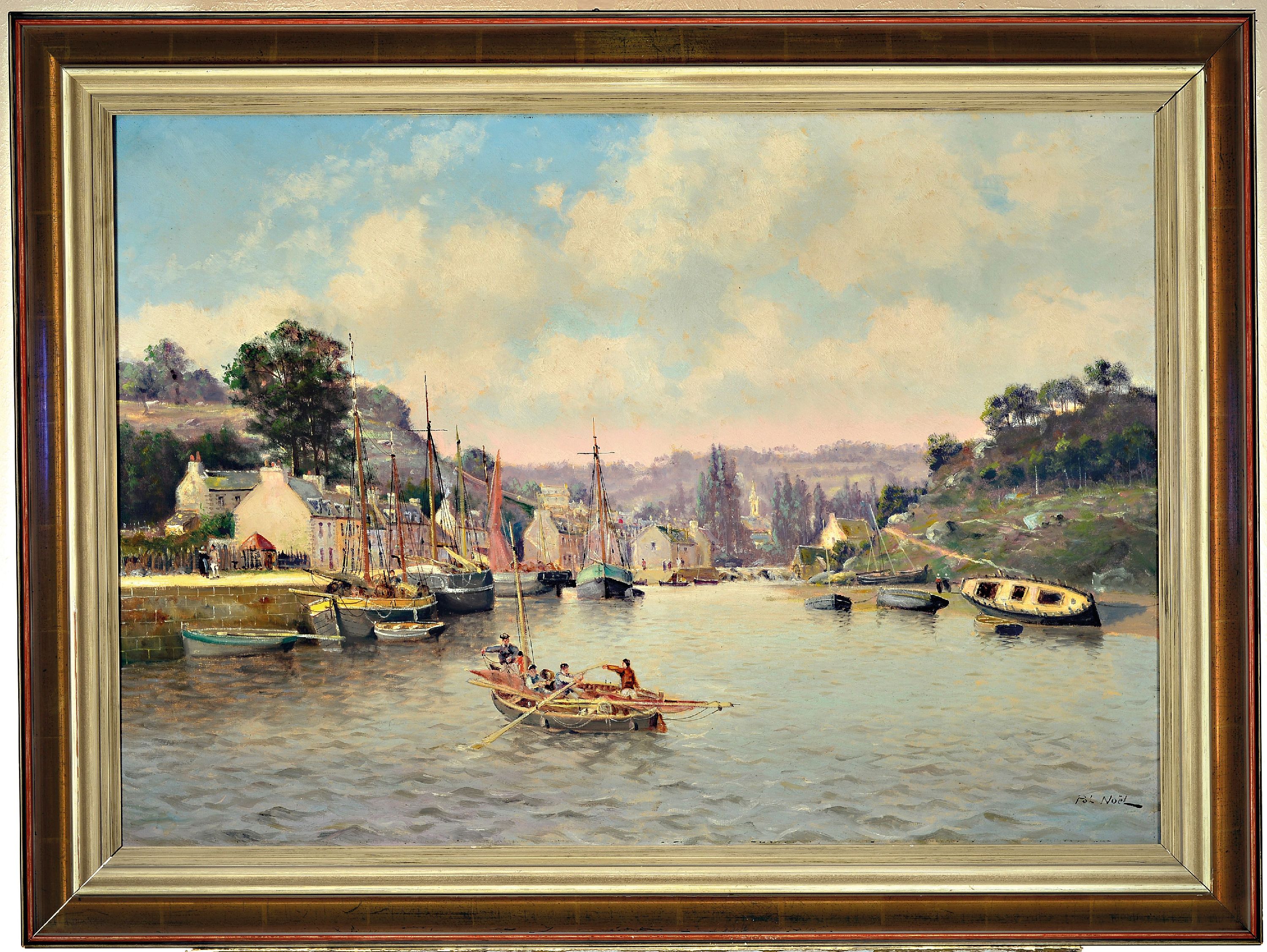 Detail k: Pol Noel, geb. 1850, französisch, Fischerdorf in der Bretagne, Blick in den Hafen, rechts unten signiert, Öl/Lwd, 65x92 cm, Rahmen l. best. 83x108 ...