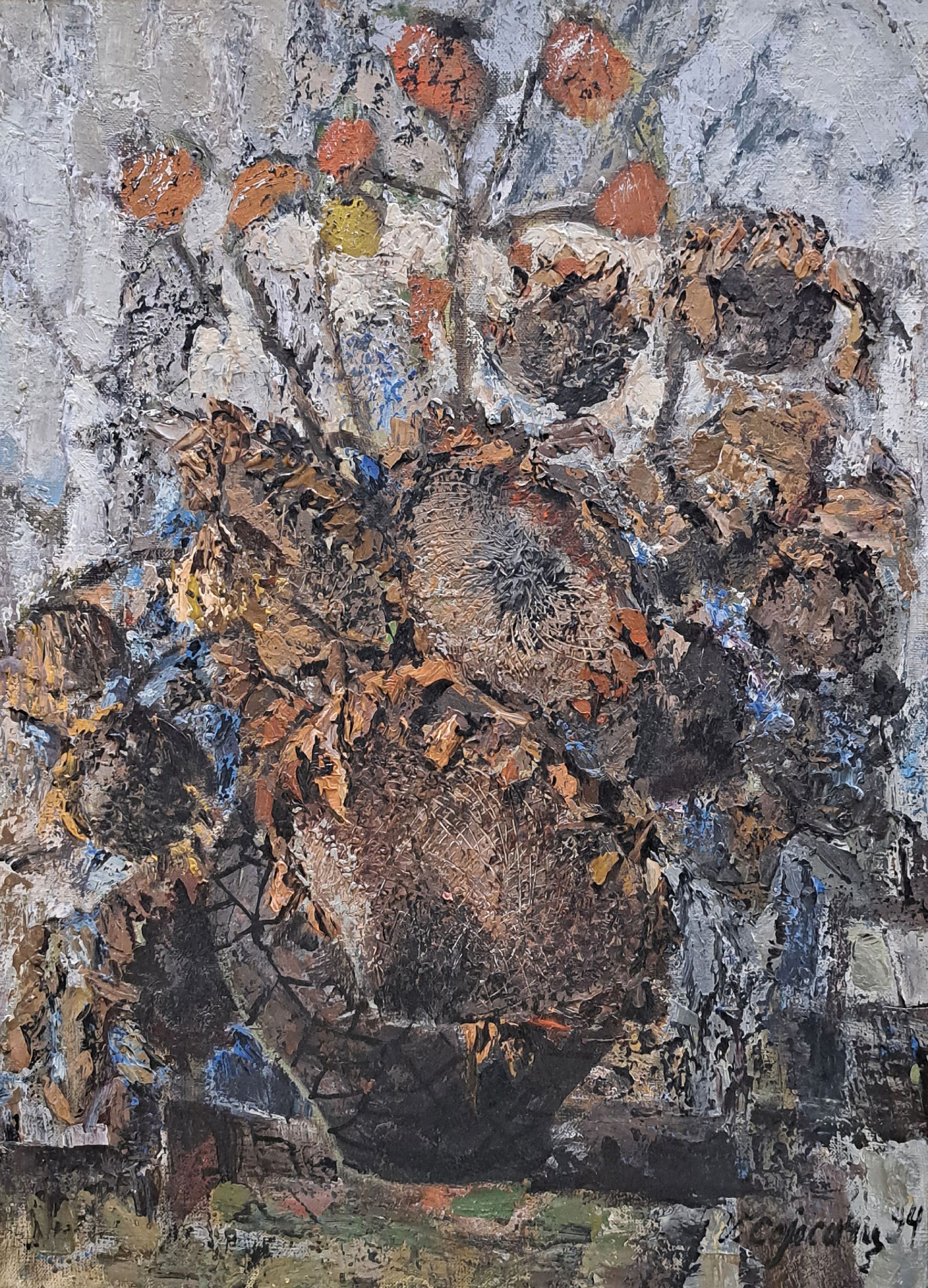 Detail k: Unbekannter Künstler, Acryl/Lwd, rechts unten unleserlich sign., dat., R., ca. 63,5x49 cm, Rahmen beschädigt