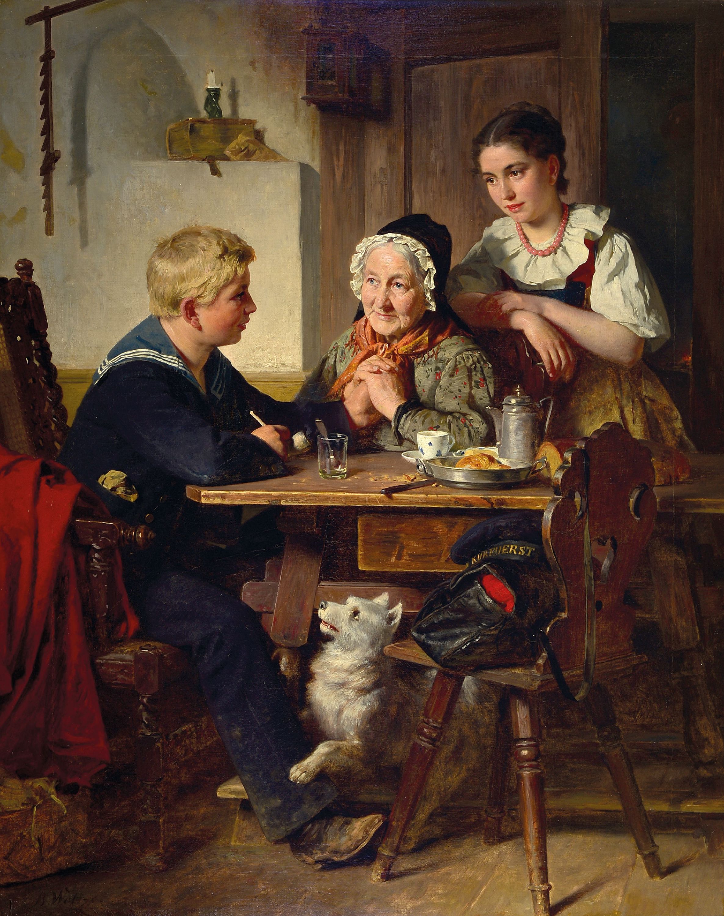Image 27025298 - Berthold Woltze, 1829 Havelberg-1896 Weimar, Interieur, Heimaturlaub, der Sohn kehrt vom ...