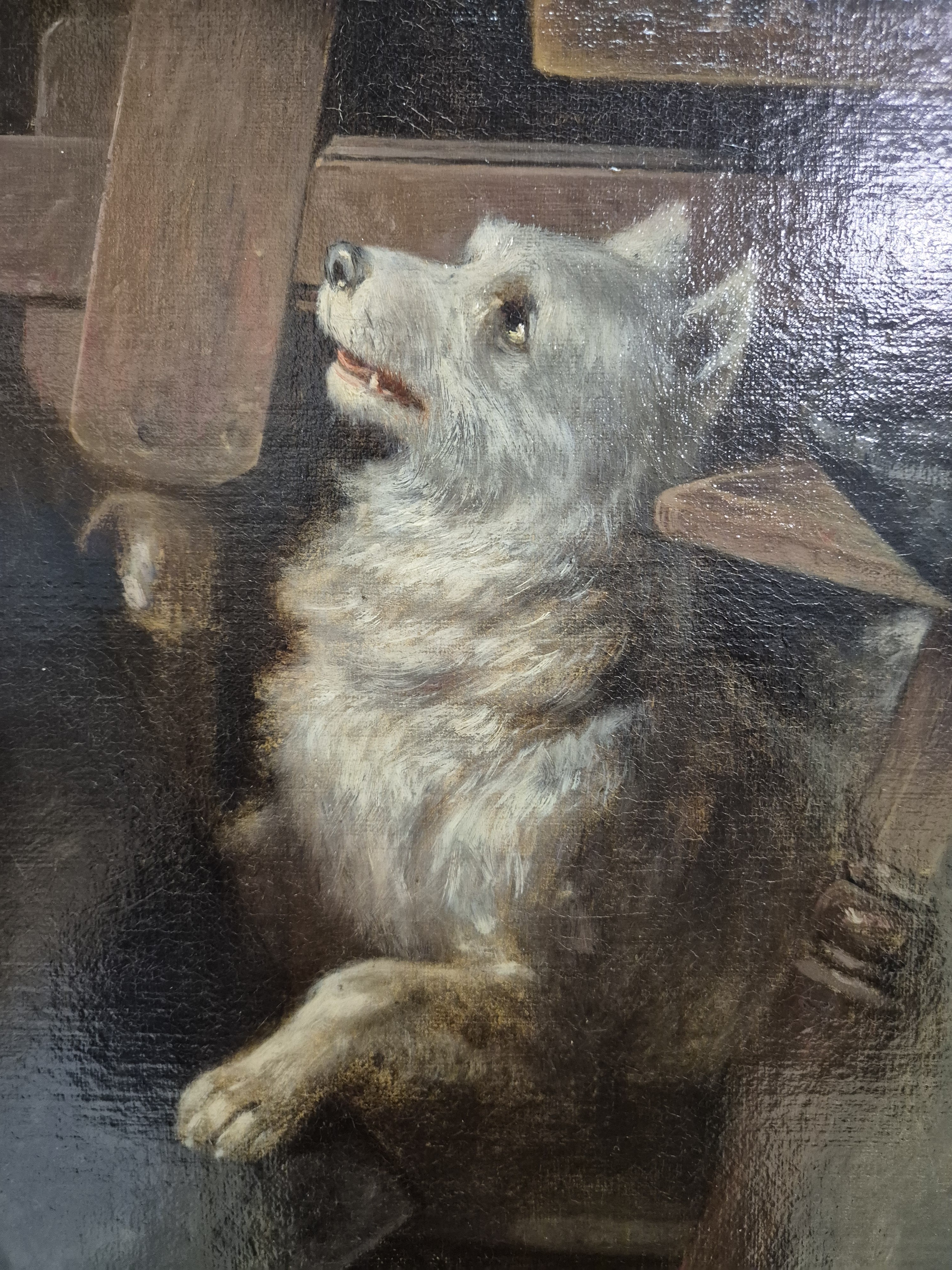 Detail b: Berthold Woltze, 1829 Havelberg-1896 Weimar, Interieur, Heimaturlaub, der Sohn kehrt vom Dienst bei der Marine heim und besucht Mutter und Schwester, ...