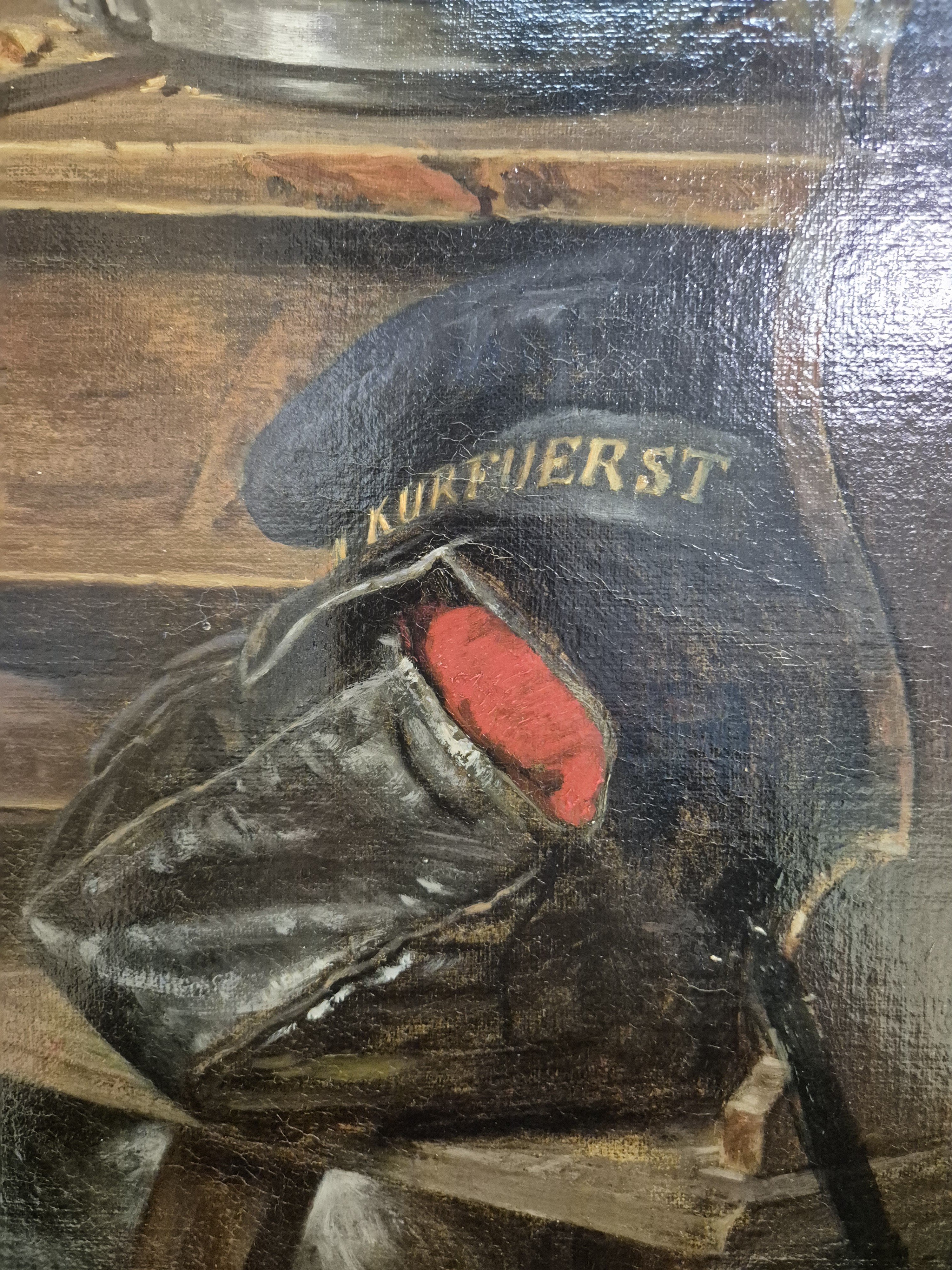 Detail d: Berthold Woltze, 1829 Havelberg-1896 Weimar, Interieur, Heimaturlaub, der Sohn kehrt vom Dienst bei der Marine heim und besucht Mutter und Schwester, ...