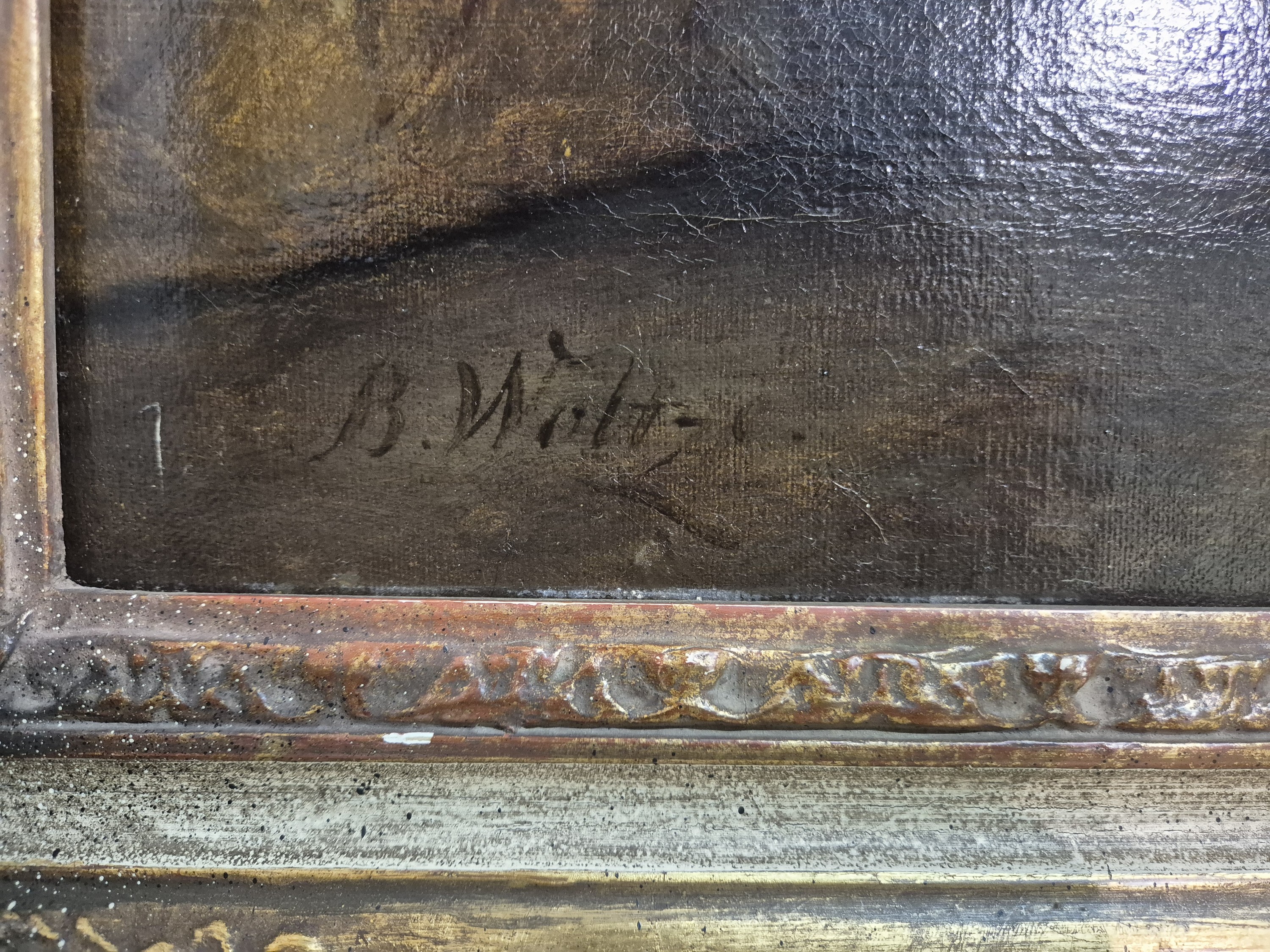 Detail e: Berthold Woltze, 1829 Havelberg-1896 Weimar, Interieur, Heimaturlaub, der Sohn kehrt vom Dienst bei der Marine heim und besucht Mutter und Schwester, ...