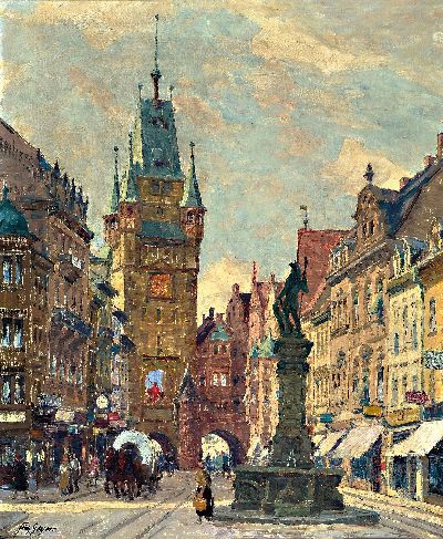 Image Fritz Geyer, 1873 Nürnberg-1949 Seebruck, Ansicht der Freiburger Altstadt, Blick auf ...