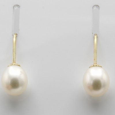 Image Paar Ohrgehänge mit Süßwasserzuchtperlen, GG585/000, tropfenf. Perlen v. weißem ...