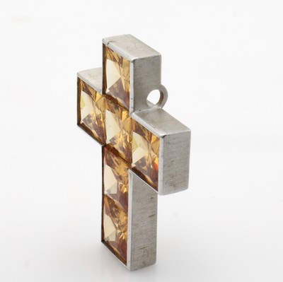 27025448a - BUNZ Kreuzanhänger mit Synthesen, 925er Silber, Oberfläche fein gebürstet, 6 facett. ...