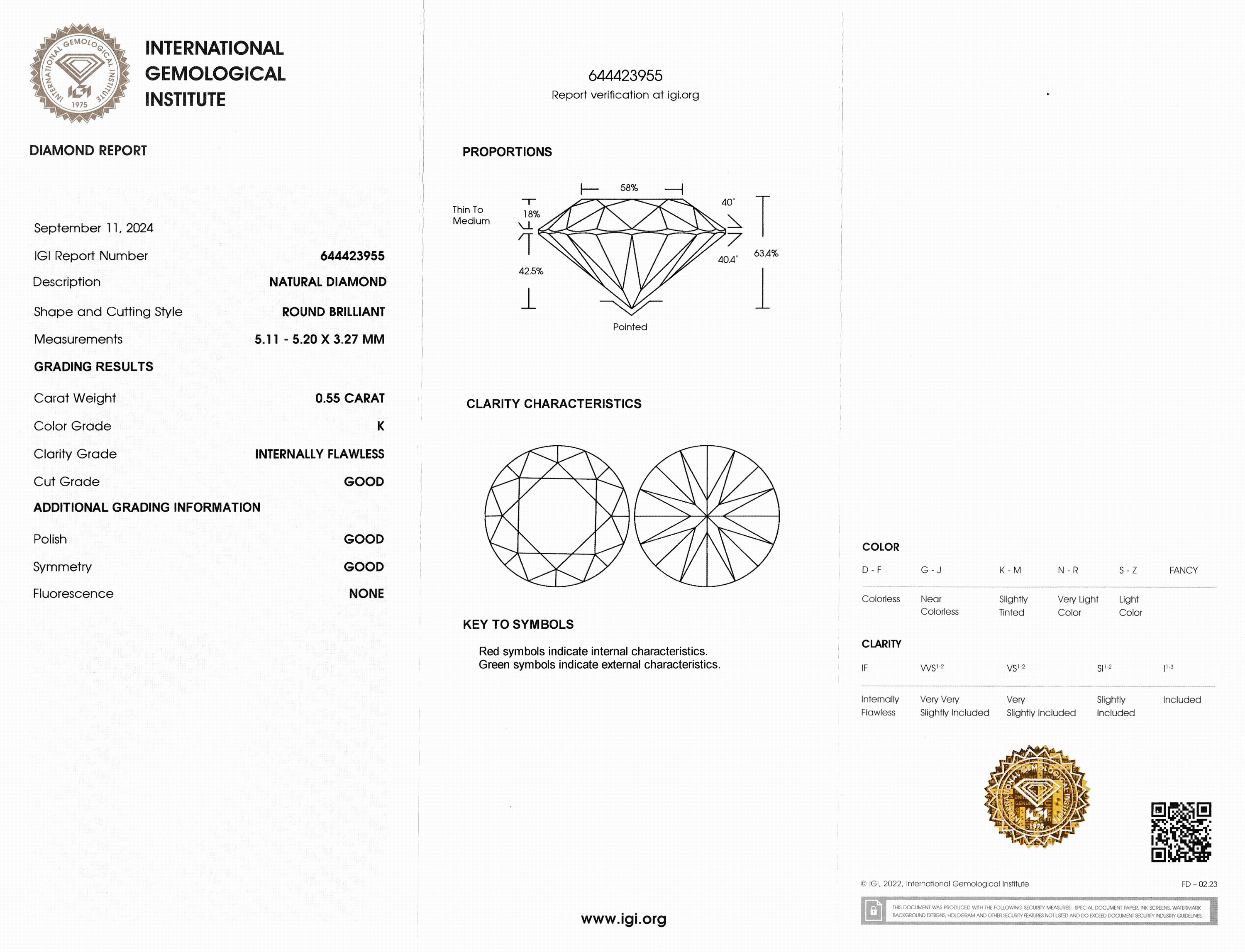Detail a: Loser Brillant, 0.55 ct get.Weiß(K)/if, eingeschweißt, mit IGI-Expertise