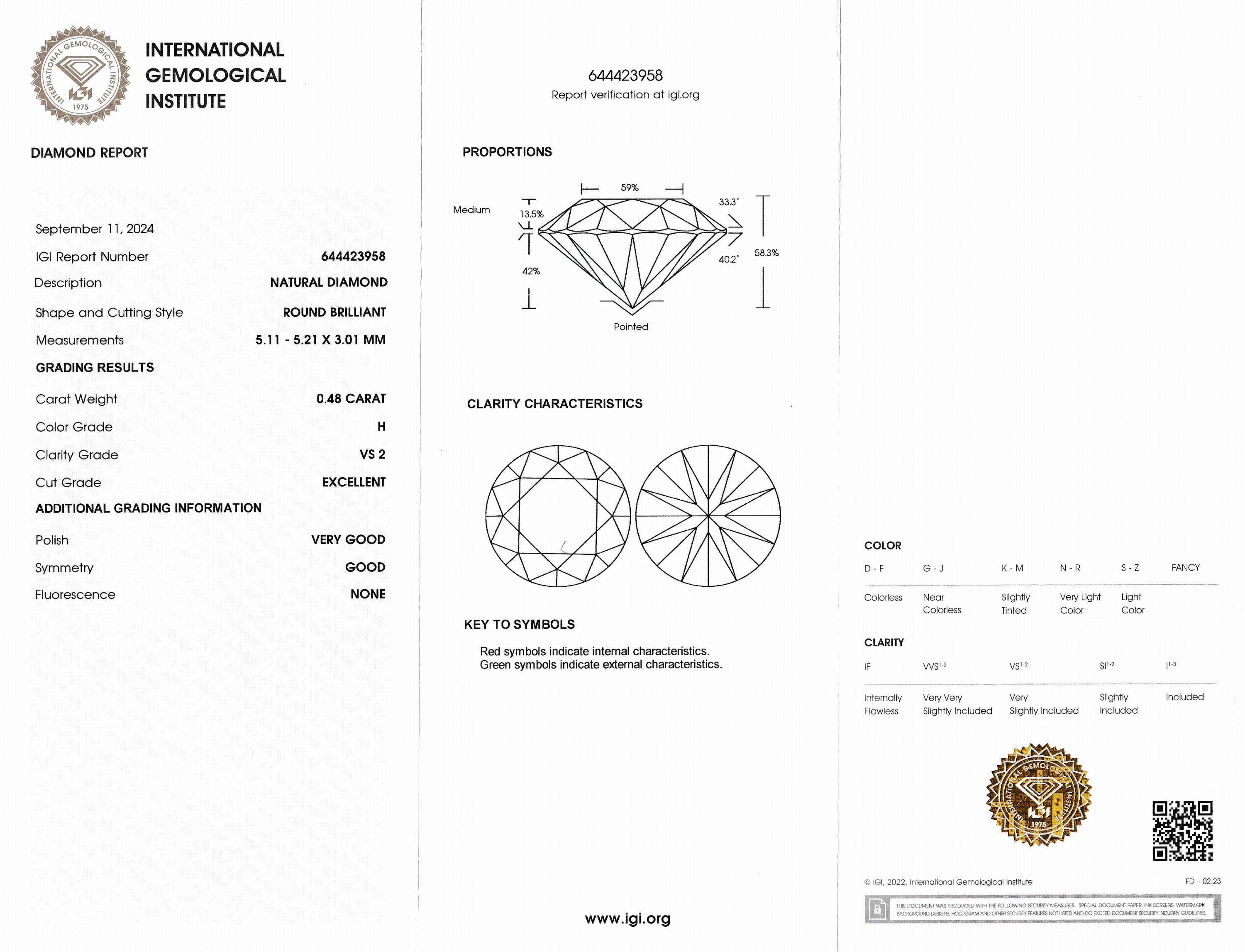 Detail a: Loser Brillant, 0.48 ct Weiß(H)/vs2, eingeschweißt, mit IGI-Expertise
