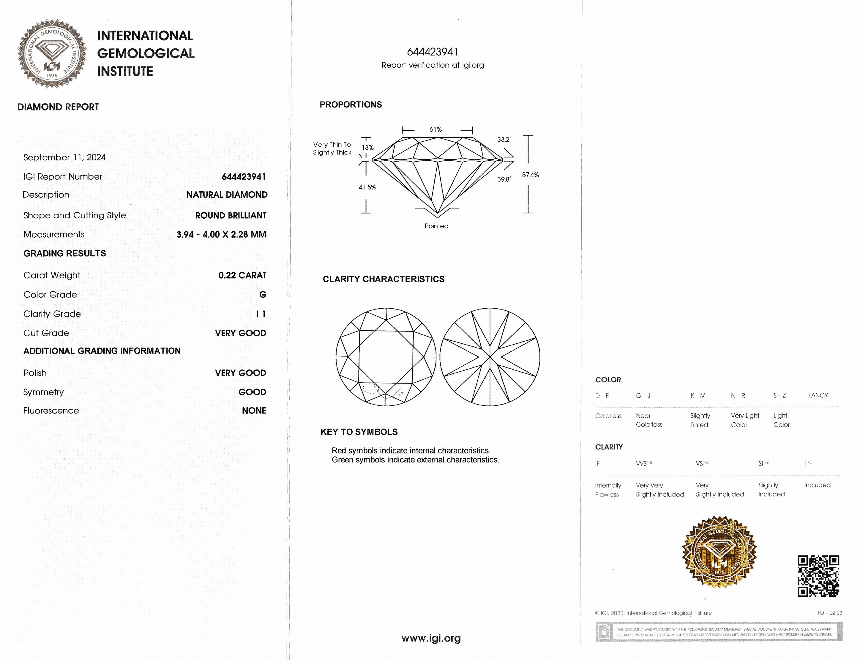 Detail a: Loser Brillant, 0.22 ct feines Weiß(G)/p1, eingeschweißt, mit IGI-Expertise