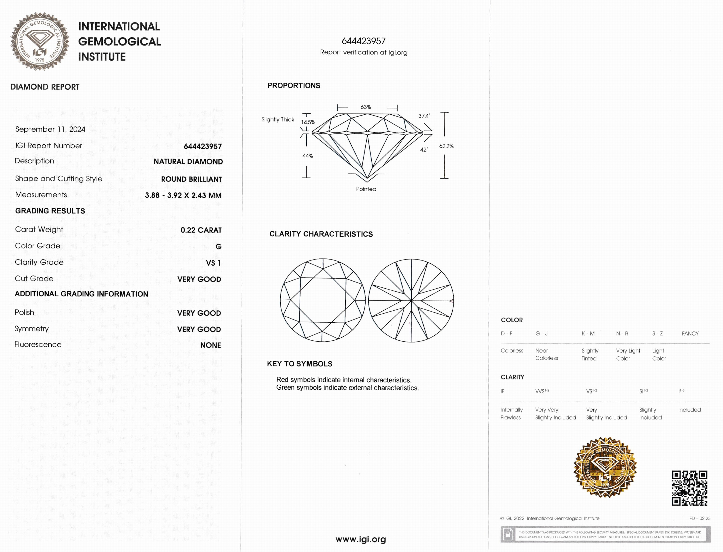 Detail a: Loser Brillant, 0.22 ct feines Weiß(G)/vs1, eingeschweißt, mit IGI-Expertise