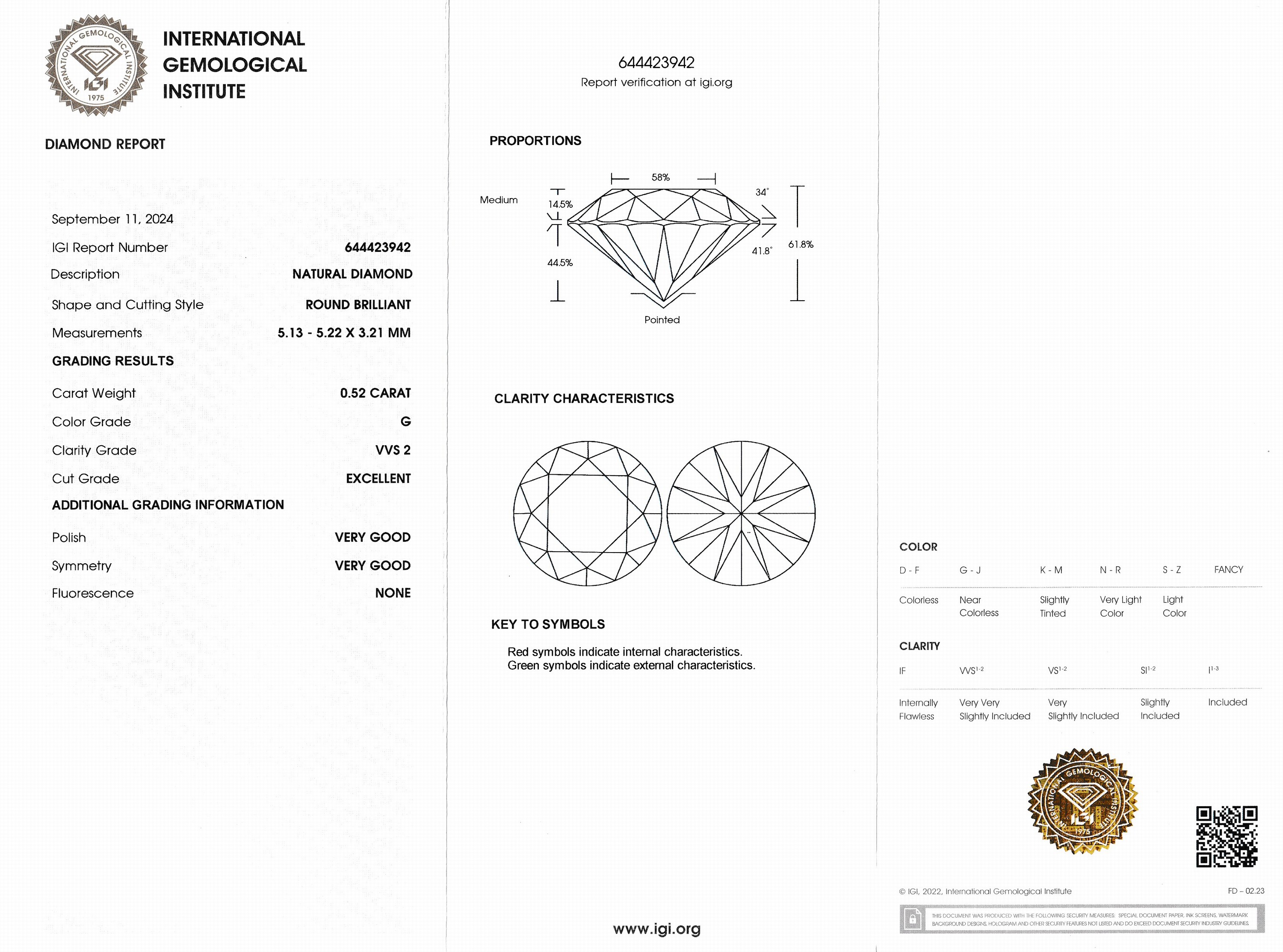 Detail a: Loser Brillant, 0.52 ct feines Weiß(G)/vvs2, eingeschweißt, mit IGI-Expertise
