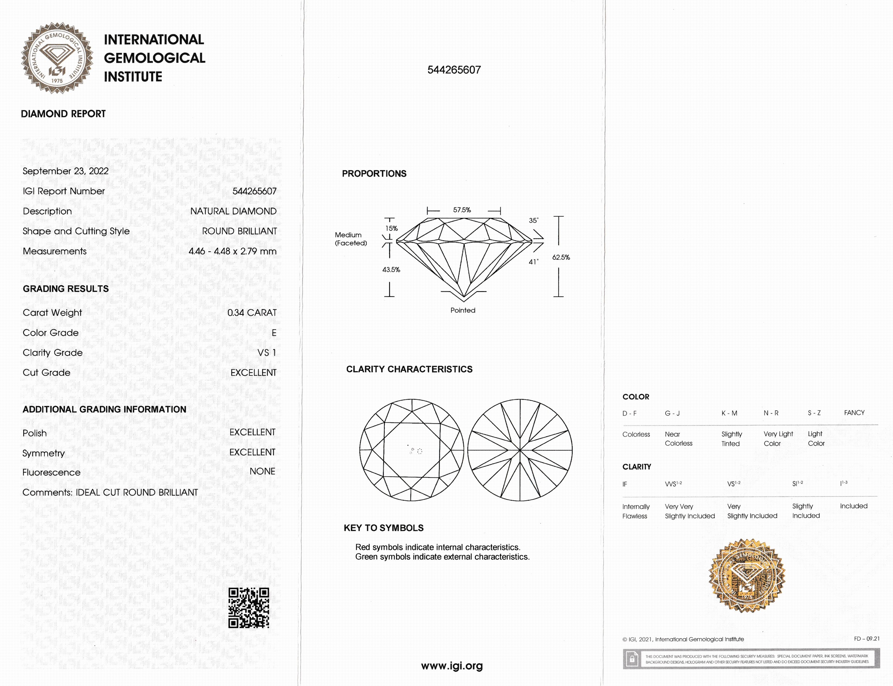 Detail a: Loser Brillant, 0.34 ct feines Weiß(E)/vs1, eingeschweißt, mit IGI-Expertise