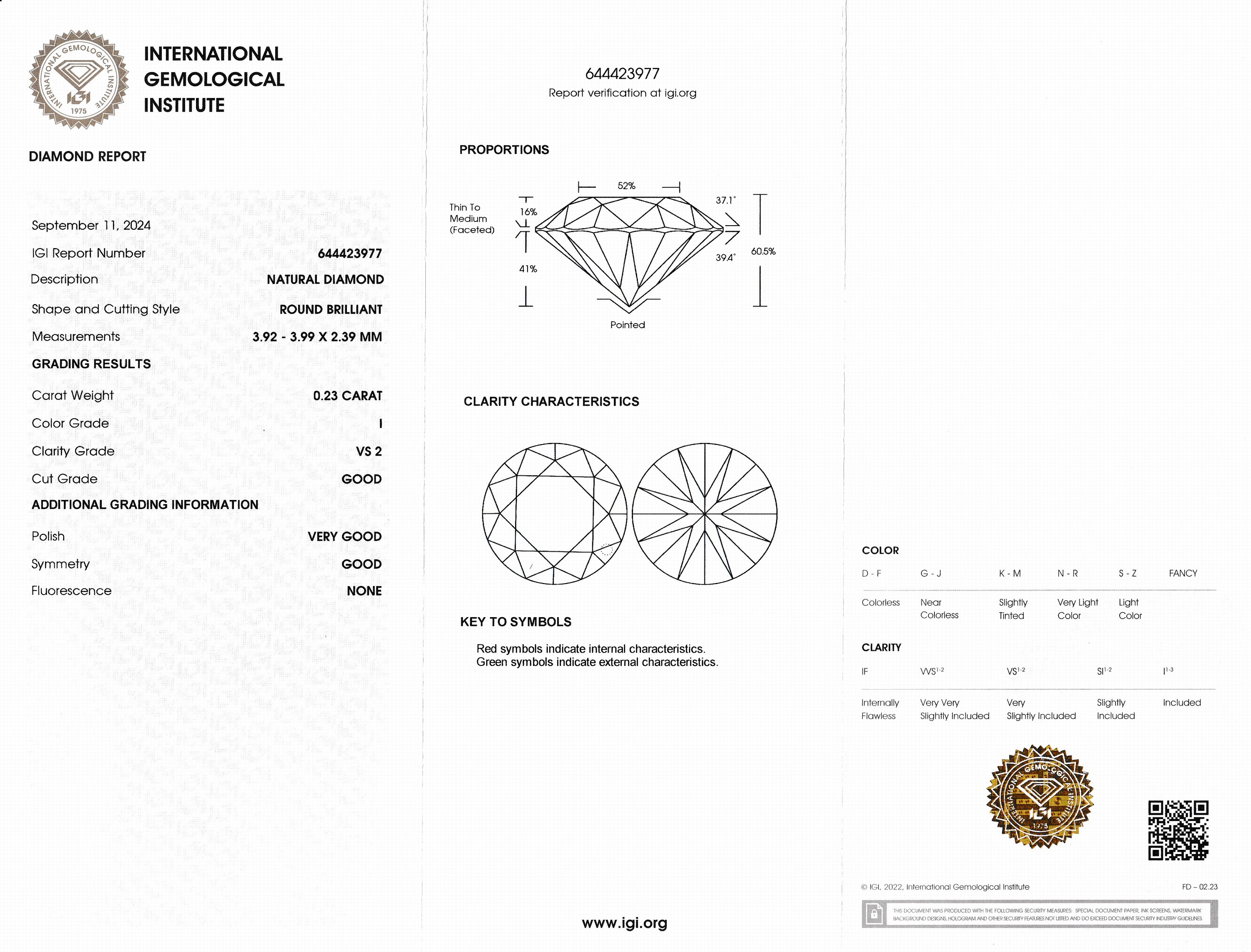 Detail a: Loser Brillant, 0.23 ct l.get.Weiß(I)/vs2, eingeschweißt, IGI-Expertise