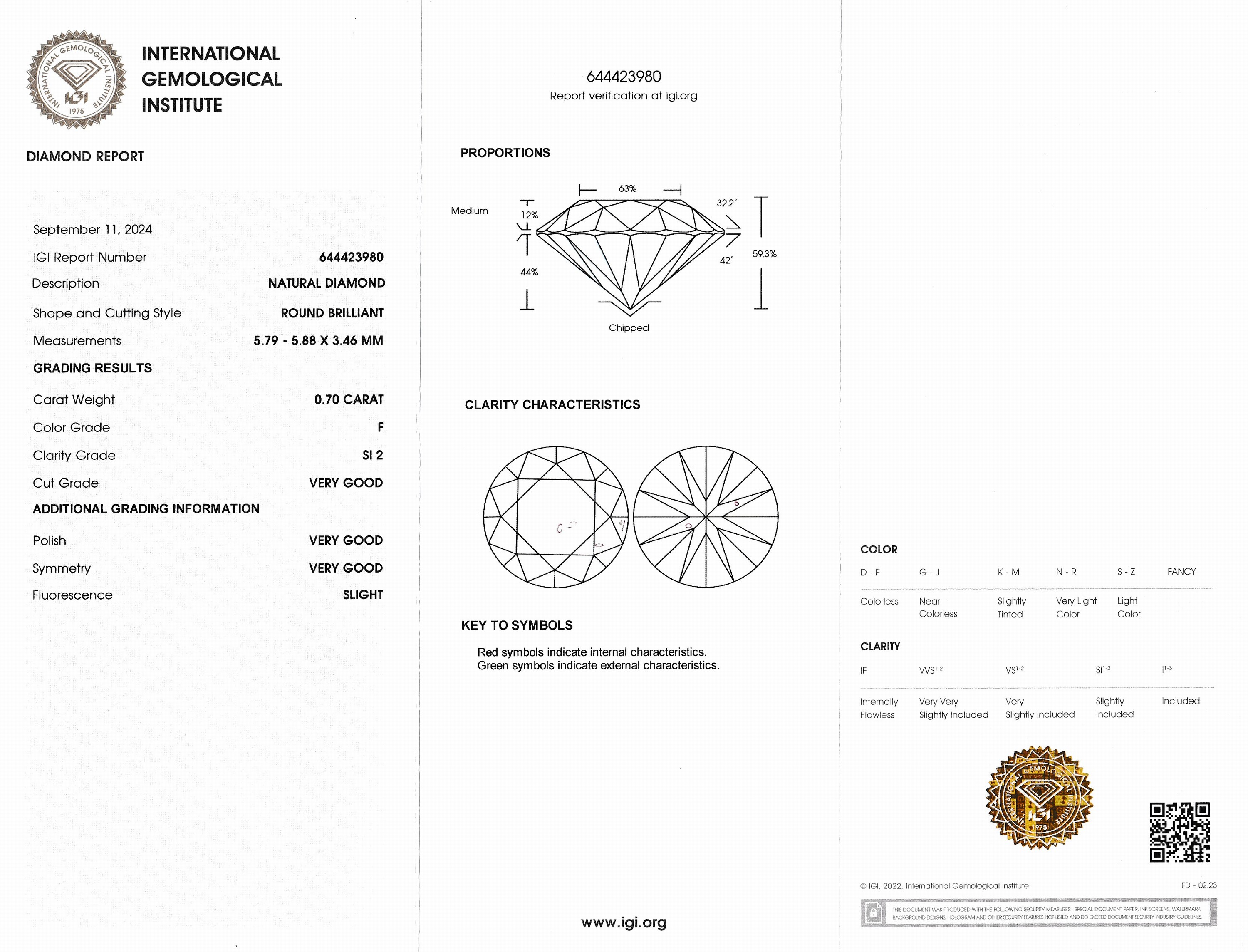 Detail a: Loser Brillant, 0.70 ct feines Weiß+(F)/si2, eingeschweißt, IGI-Expertise