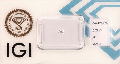 Image Loser Brillant, 0.22 ct Weiß(H)/vvs1, eingeschweißt, mit IGI-Expertise Schätzpreis: ...