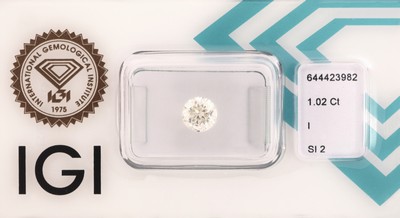 Image Loser Brillant, 1.02 ct l.get.Weiß(I)/si2, eingeschweißt, mit IGI-Expertise ...