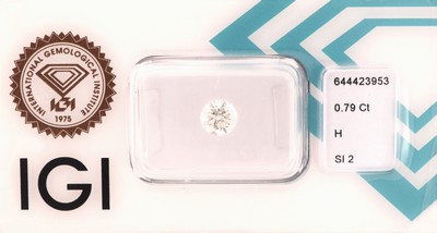 Image Loser Brillant, 0.79 ct Weiß(H)/si2, eingeschweißt, IGI-Expertise Schätzpreis: 2550, - ...