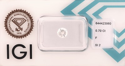 Image Loser Brillant, 0.70 ct feines Weiß (F)/si2, eingeschweißt, IGI-Expertise Schätzpreis: ...