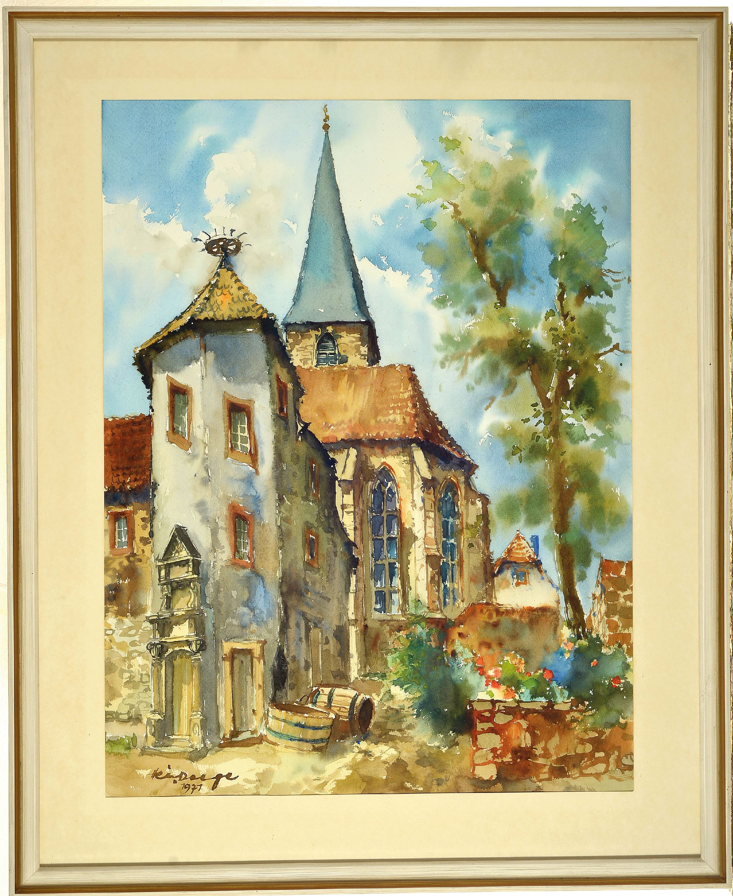 Detail k: Heiner Deege, 1920-2007, zwei großformatige Aquarelle mit Ansichten von Neustadt/Weinstraße, 1. Herrenhof, signiert, PP. ca. 62 x 46 cm, Rahmen ca. ...